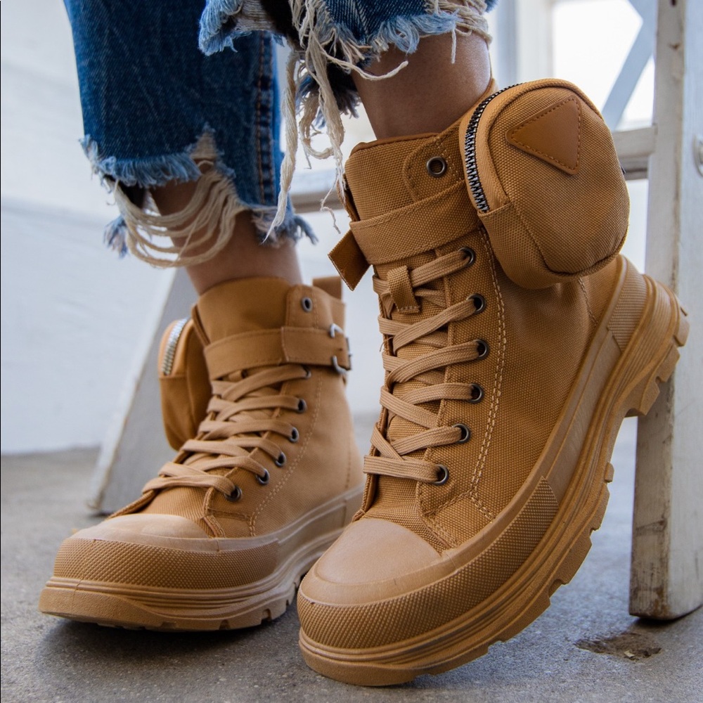 Tan Combat Sneaker Boots
